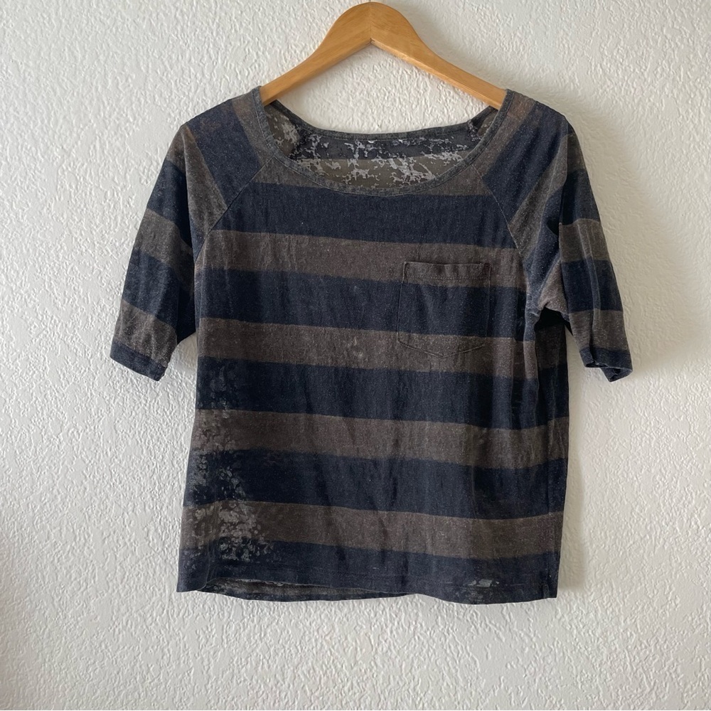 Striped sheer burn out tshirt